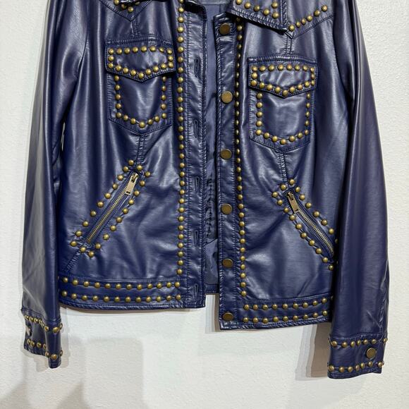 V Christina Blue Faux Leather Jacket Sz M - Picture 4 of 11